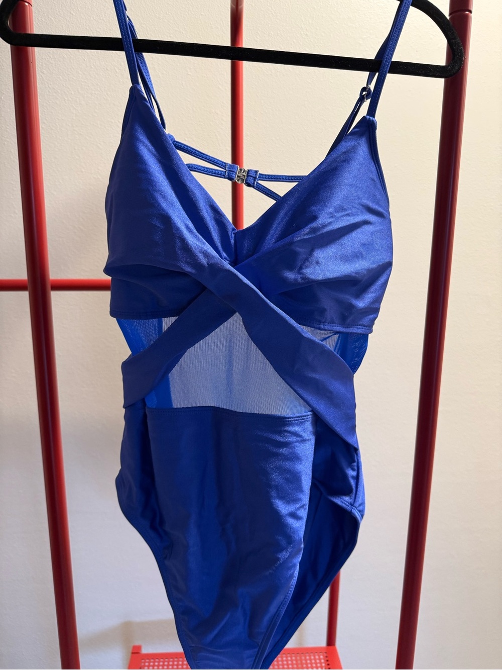 Sleek Royal Blue One-Piece Swimsuit with Mesh Accent